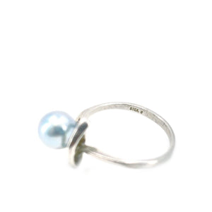 Modernist Japanese Saltwater Blue Akoya Cultured Pearl Ring- Sterling Silver Sz 5 3/4