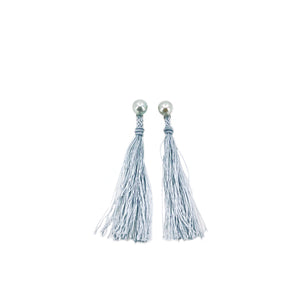 Kumihimo Braided Light Gray Natural Silk Tassel Pierced Earring Enhancer- Sterling Silver 2 1/4 Inch