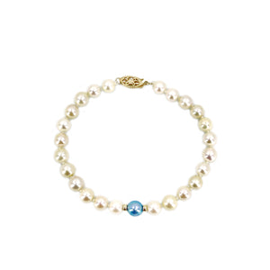 Vintage Blue & White Japanese Saltwater Akoya Cultured Pearl Bracelet- 14K Yellow Gold