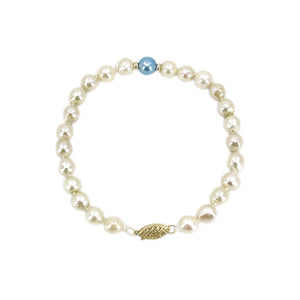Two Tone Japanese White & Blue Saltwater Akoya Cultured Pearl Vintage Bracelet- 14K Yellow Gold