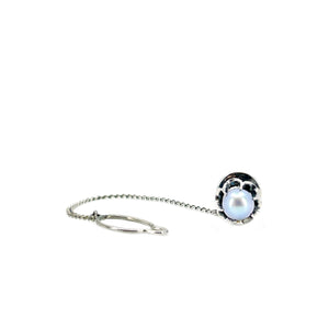 Gothic Claw Prong Blue Japanese Saltwater Akoya Cultured Pearl Vintage Tie Tac- Sterling SilverGothic Claw Prong Blue Japanese Saltwater Akoya Cultured Pearl Vintage Tie Tac- Sterling Silver