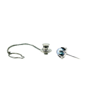 Gothic Claw Prong Blue Japanese Saltwater Akoya Cultured Pearl Vintage Tie Tac- Sterling Silver
