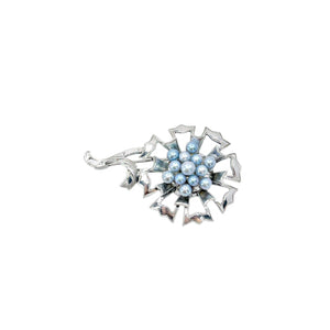 Nouveau Flower Blue Japanese Saltwater Akoya Cultured Pearl Vintage Brooch- Sterling Silver