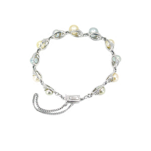 Blue & Gold Japanese Saltwater Akoya Cultured Pearl Vintage Bracelet- Sterling Silver