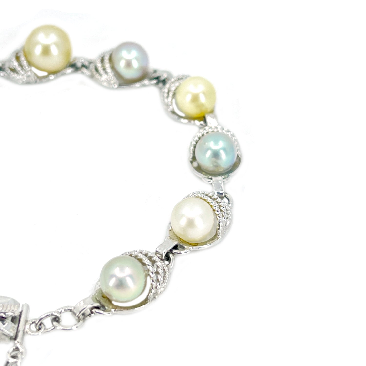 Blue & Gold Japanese Saltwater Akoya Cultured Pearl Vintage Bracelet- Sterling Silver