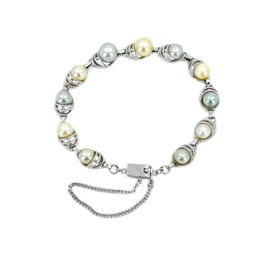 Blue & Gold Japanese Saltwater Akoya Cultured Pearl Vintage Bracelet- Sterling Silver