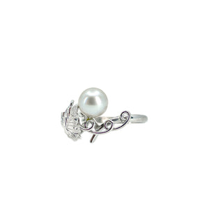 Vintage Grape Leaf Blue Japanese Saltwater Blue Akoya Cultured Pearl Vintage Ring- Sterling Silver Sz 5