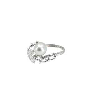 Vintage Grape Leaf Blue Japanese Saltwater Blue Akoya Cultured Pearl Vintage Ring- Sterling Silver Sz 5