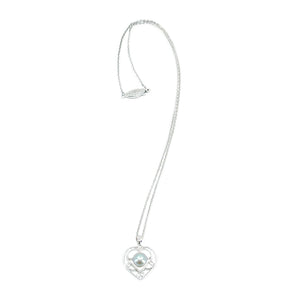 Heart Retro Vintage Blue Japanese Saltwater Akoya Pearl Necklace- Sterling Silver 18 Inch