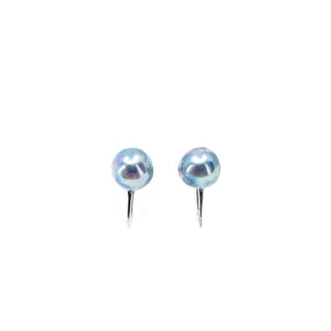 Blue Solitaire Japanese Akoya Saltwater Cultured Pearl Vintage Screwback Earrings- Sterling Silver