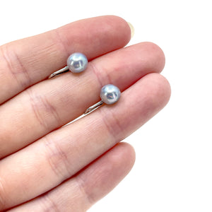 Blue Solitaire Japanese Akoya Saltwater Cultured Pearl Vintage Screwback Earrings- Sterling Silver