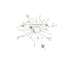 Galaxy Mid Century Burst Blue Japanese Saltwater Akoya Cultured Pearl Handmade Brooch- Sterling Silver