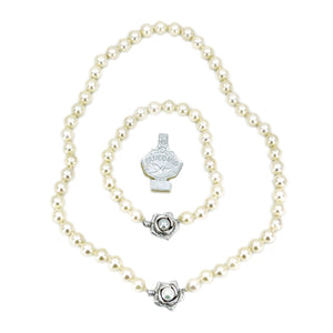 Bluebird Rose Vintage Japanese Saltwater Cultured Akoya Pearl Vintage Mid Century Choker Necklace Bracelet Set - 15 & 6.75 Inch