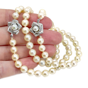 Bluebird Rose Vintage Japanese Saltwater Cultured Akoya Pearl Vintage Mid Century Choker Necklace Bracelet Set - 15 & 6.75 Inch