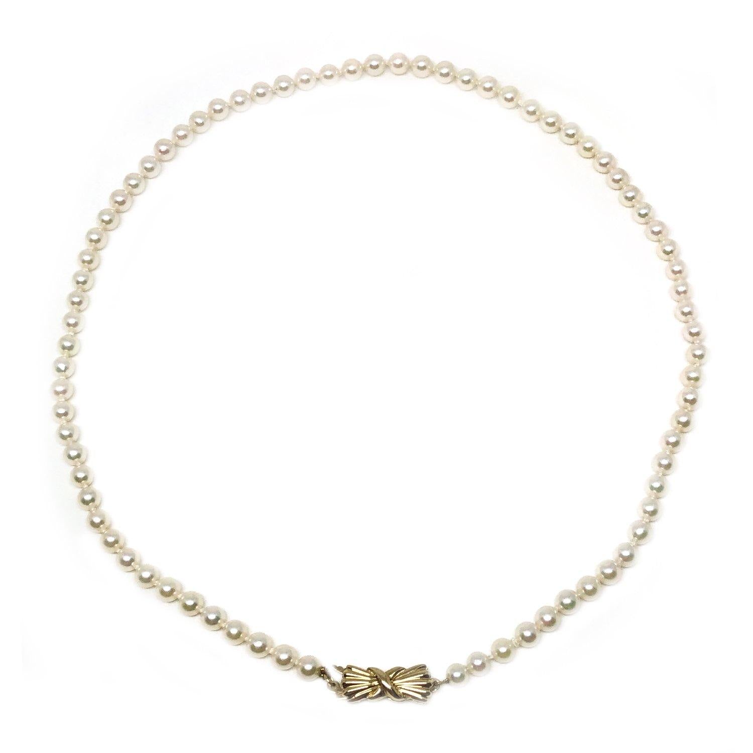 Petite Bow Japanese Saltwater Cultured Akoya Pearl Strand - 14K Yellow Gold 16.50 Inch