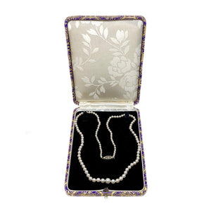 Art Nouveau Japanese Saltwater Cultured Akoya Pearl Necklace - 14K White Gold Diamond 21 Inch