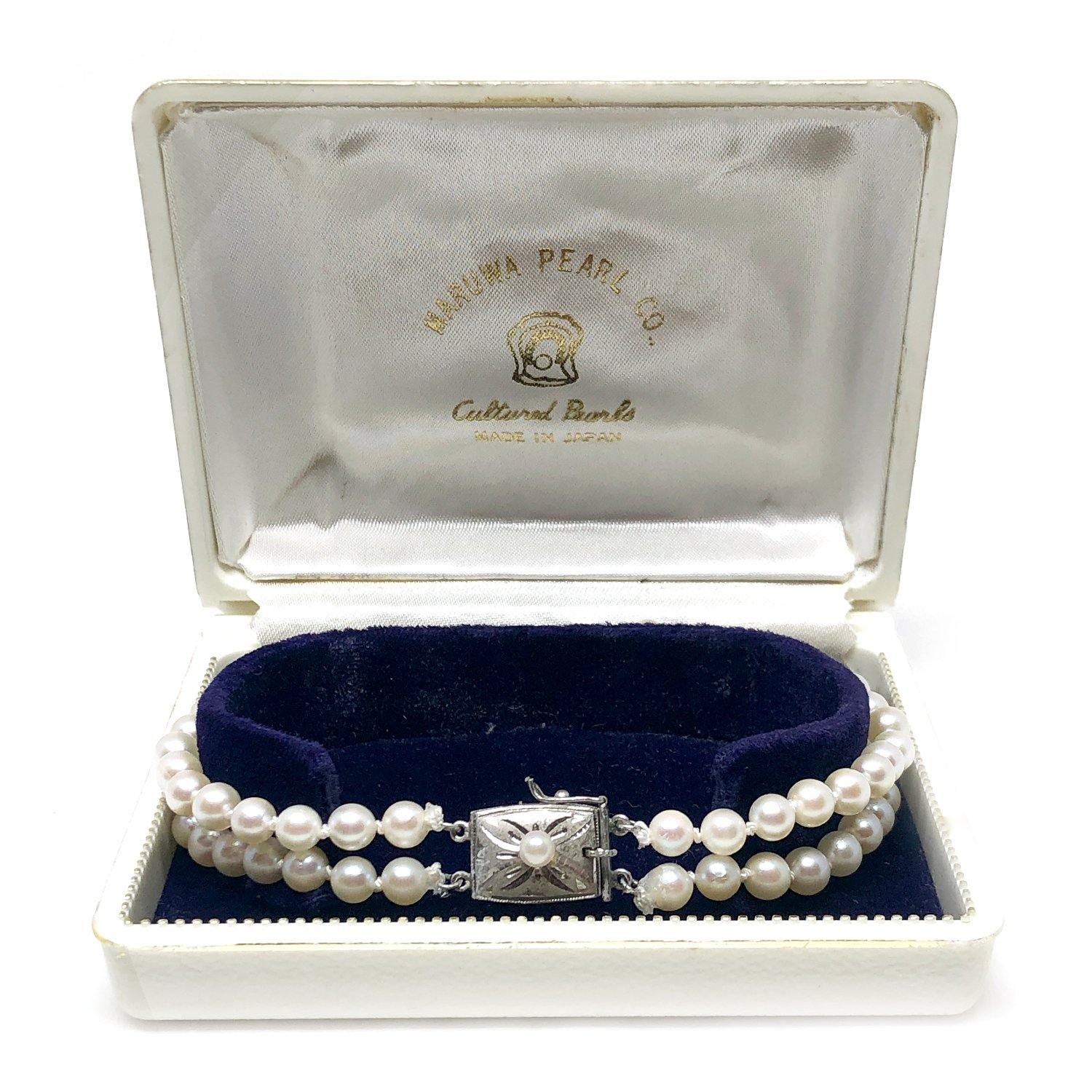 Maruwa Double Strand Mid-Century Cultured Japanese Akoya Pearl Bracelet- Sterling Silver