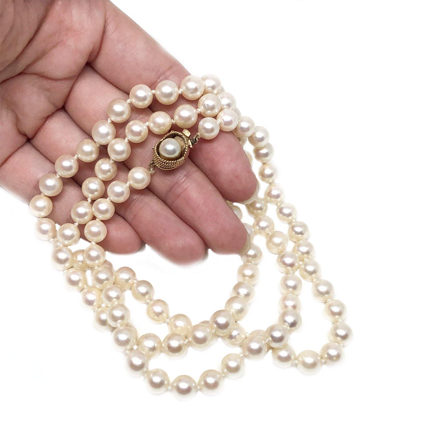 Braided Japanese Saltwater Cultured Akoya Pearl Strand - 14K Yellow Gold 31 Inch - Vintage Valuable Pearls