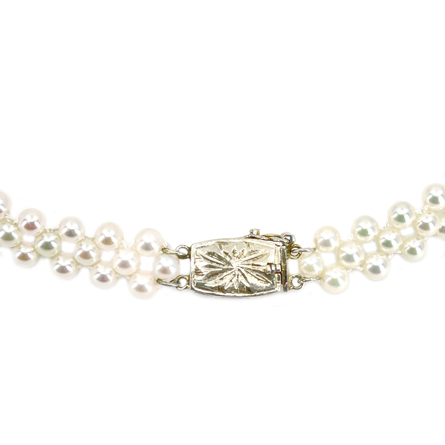 Braided Japanese Engraved Saltwater Akoya Cultured Pearl Bracelet- Sterling Silver