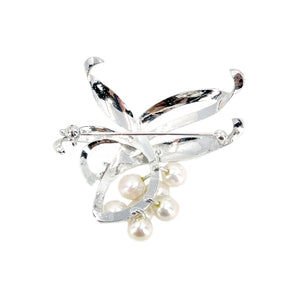 Mid Century Boho Brushed Japanese Saltwater Akoya Vintage Cultured Pearl Brooch- Sterling Silver