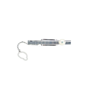 Vintage Brushed Mid Century Modern Men's Japanese Saltwater Akoya Cultured Pearl Tie Bar- Sterling Silver