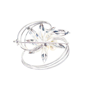 Atomic Age Mid Century Japanese Saltwater Akoya Vintage Cultured Pearl Brooch- Sterling Silver