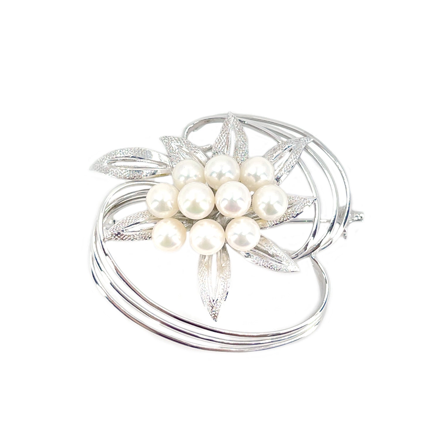 Atomic Age Mid Century Japanese Saltwater Akoya Vintage Cultured Pearl Brooch- Sterling Silver