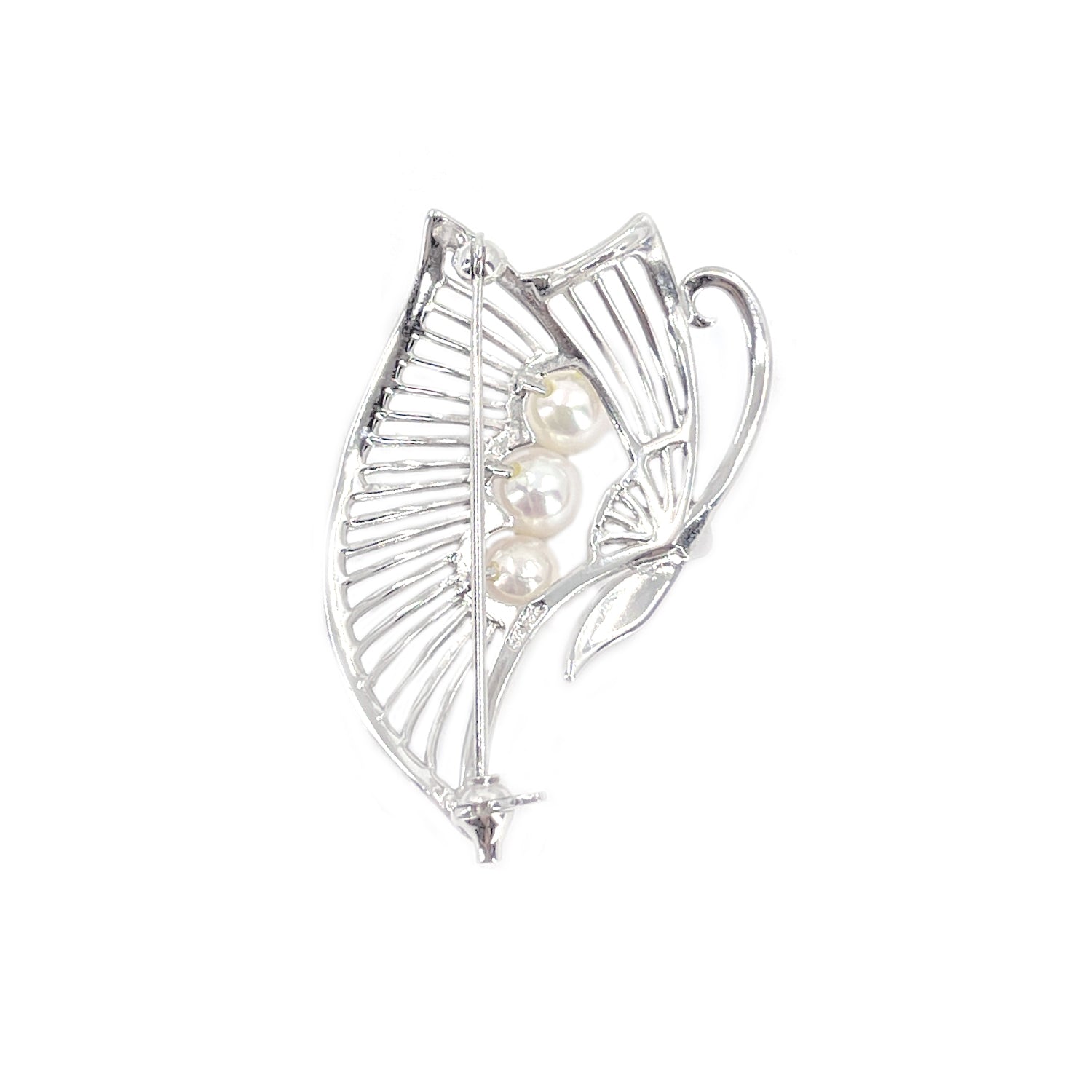 Modern Japanese Saltwater Akoya Cultured Pearl Butterfly Brooch Pendant- Sterling Silver