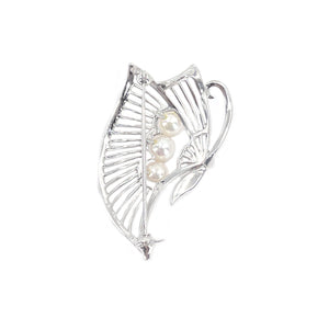 Modern Japanese Saltwater Akoya Cultured Pearl Butterfly Brooch Pendant- Sterling Silver