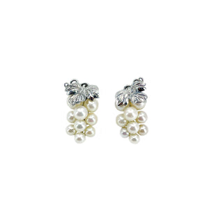 Caribe Vintage Grape Akoya Saltwater Cultured Pearl Screwback Engraved Cluster Earrings- Sterling Silver