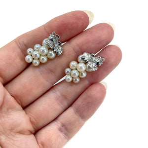 Caribe Vintage Grape Akoya Saltwater Cultured Pearl Screwback Engraved Cluster Earrings- Sterling Silver
