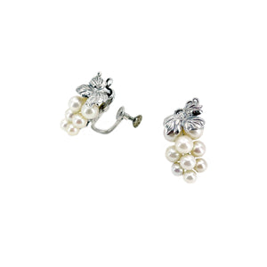 Caribe Vintage Grape Akoya Saltwater Cultured Pearl Screwback Engraved Cluster Earrings- Sterling Silver