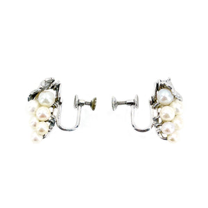 Caribe Vintage Grape Akoya Saltwater Cultured Pearl Screwback Engraved Cluster Earrings- Sterling Silver