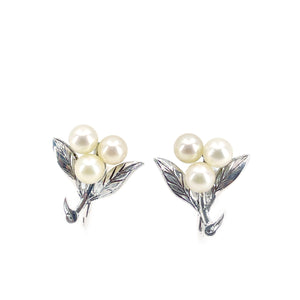 Caribe Designer Akoya Saltwater Cultured Pearl Vintage Screwback Earrings- Sterling Silver