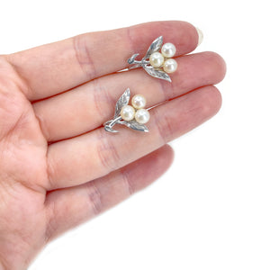 Caribe Designer Akoya Saltwater Cultured Pearl Vintage Screwback Earrings- Sterling Silver