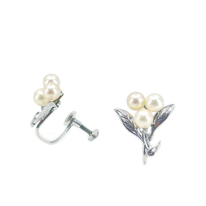 Caribe Designer Akoya Saltwater Cultured Pearl Vintage Screwback Earrings- Sterling Silver