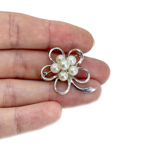 Sakura Cherry Blossom Japanese Akoya Cultured Saltwater Pearl Pendant Brooch- Sterling Silver