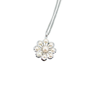 Sakura Cherry Blossom Vintage Japanese Cultured Akoya Pearl Pendant Necklace- Sterling Silver 17.50 Inch