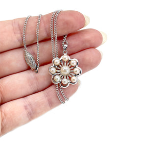 Sakura Cherry Blossom Vintage Japanese Cultured Akoya Pearl Pendant Necklace- Sterling Silver 17.50 Inch