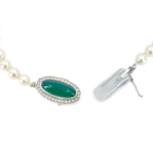 Mid-Century Chrysoprase Japanese Saltwater Cultured Akoya Pearl Vintage Choker Necklace - Sterling Silver 16.25 Inch