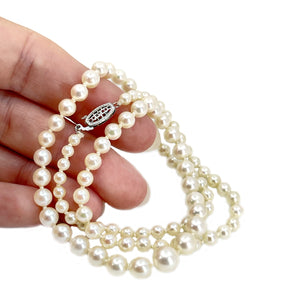 Modernist Japanese Saltwater Cultured Akoya Graduated Pearl Strand - 10K White Gold 19 Inch
