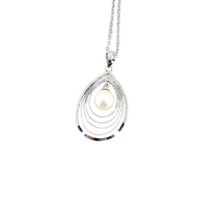 Vintage Mid Century Milgrain Japanese Cultured Akoya Pearl Pendant- Sterling Silver 16.50 Inch