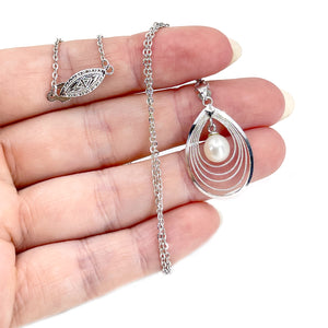 Vintage Mid Century Milgrain Japanese Cultured Akoya Pearl Pendant- Sterling Silver 16.50 Inch