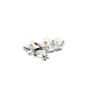 Circle Wreath Leaf Japanese Saltwater Akoya Vintage Pearl Brooch Pin- Sterling Silver
