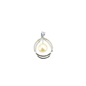 Modernist Cream Japanese Saltwater Cultured Akoya Retro Pendant- Sterling Silver