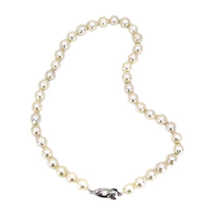Baroque Choker Engraved Japanese Cultured Saltwater Akoya Pearl Vintage Necklace- Sterling Silver 14.25 Inch