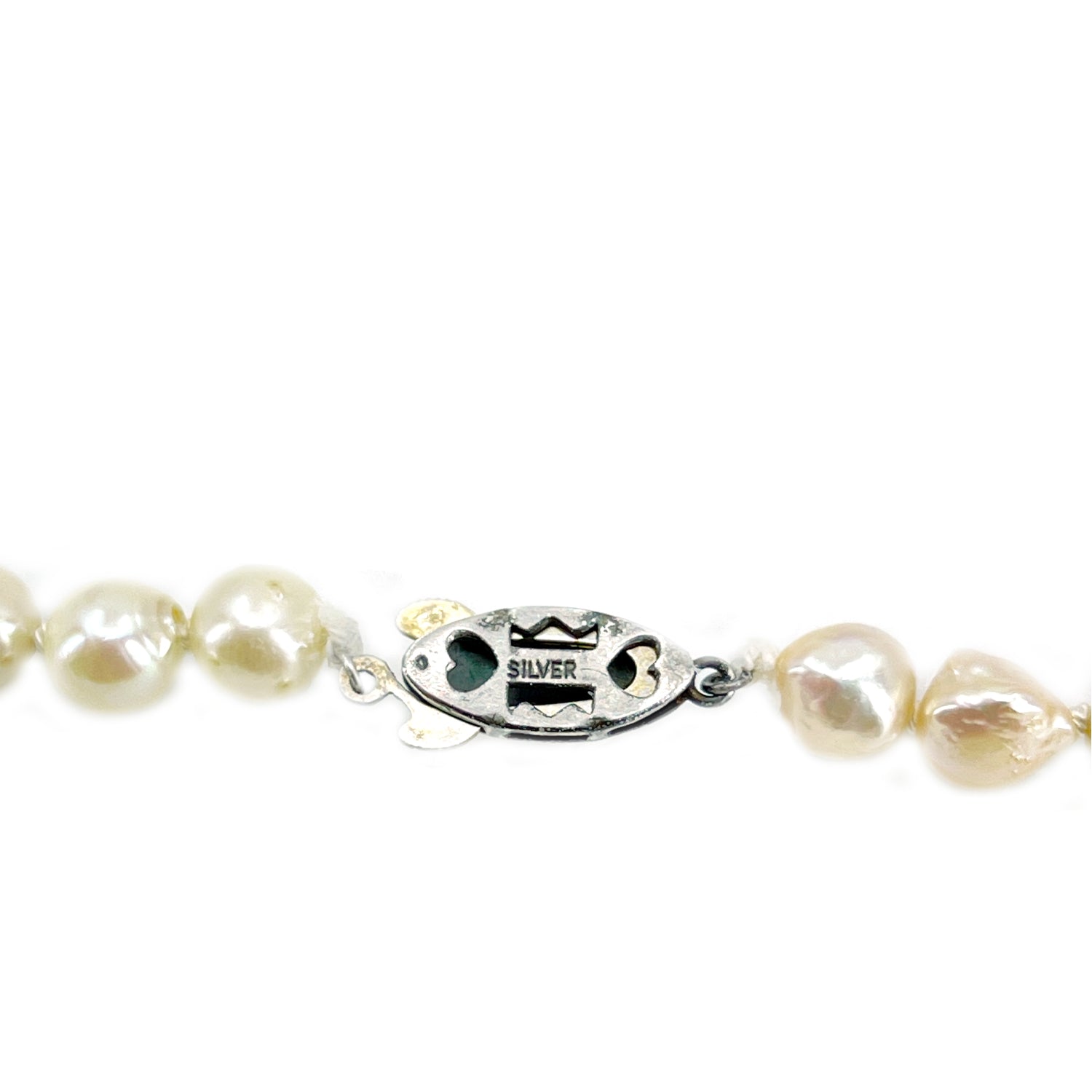 Baroque Deco Japanese Saltwater Cultured Akoya Pearl Engraved Necklace - Sterling Silver 21 Inch