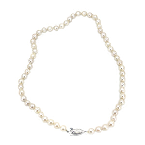 Modernist Baroque Vintage Japanese Saltwater Cultured Akoya Pearl Necklace - Sterling Silver 18 Inch
