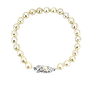 Japanese Deco Engraved Saltwater Akoya Cultured Pearl Bracelet- Sterling Silver