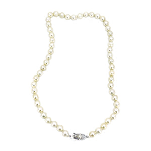 Classic Engraved Japanese Cultured Saltwater Akoya Pearl Choker Necklace- Sterling Silver 15.50 Inch